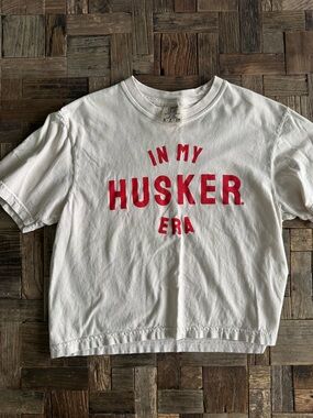 Comfort Colors White Kids Tee with Red "HUSKER" Graphic